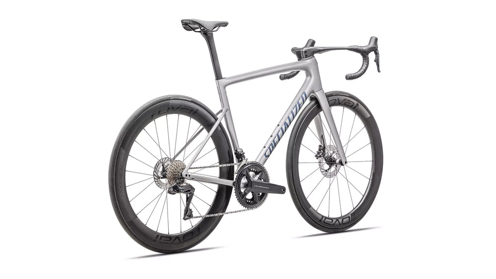 Specialized Tarmac SL8 Pro Di2 bike -  Gloss Liquid Silver / Satin Blue Pearl Over Black Liquid Metal